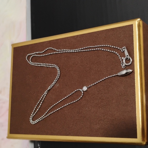 SALE! Genuine Platinum PT850 Necklace Hanging Diamond Platinum Bead 2.1g 40cm - Picture 9 of 14